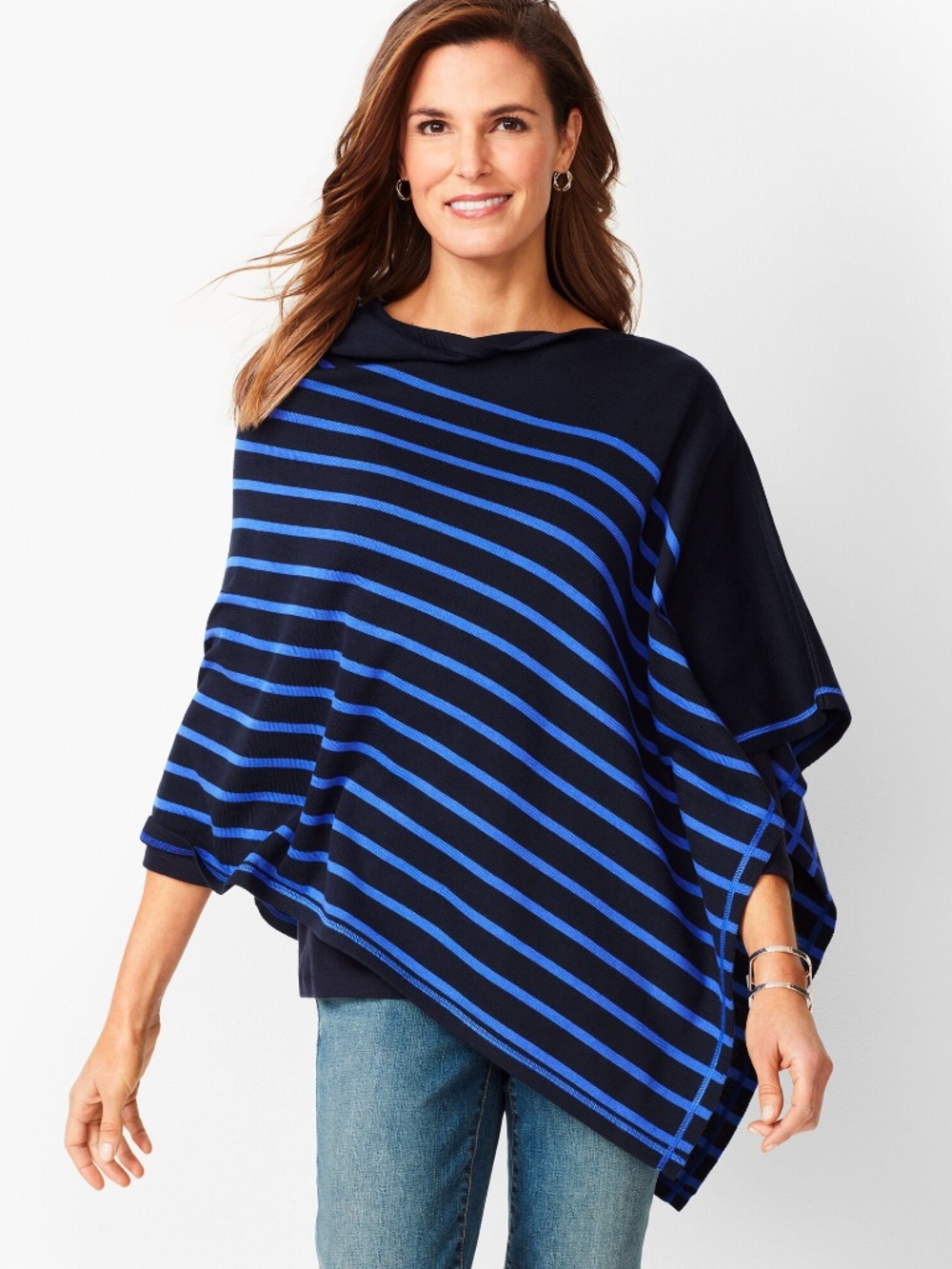Talbots Poncho Blue Asymmetrical Striped - worn once